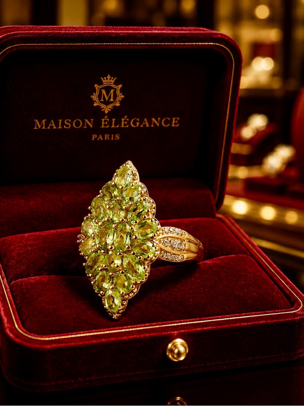 Hebei Peridot and White Zircon 4.40 ctw
Garden Flame Ring in 18K YG Plated